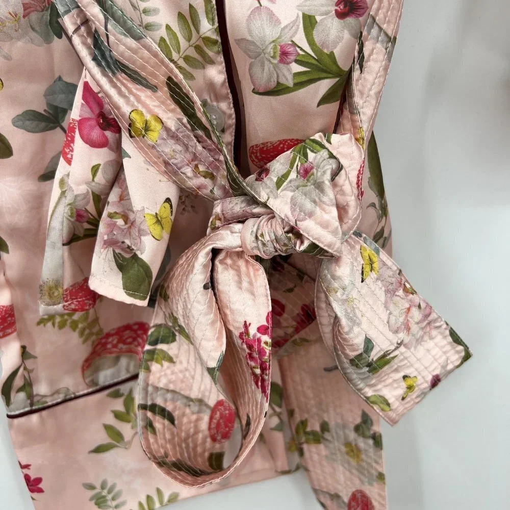 Livenza pajama set pink mushroom floral print woman's size small